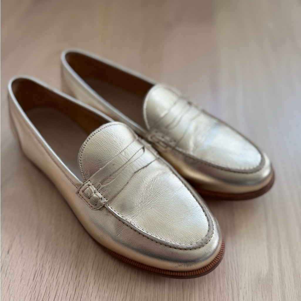 J. Crew Ryan Penny Loafers In Metallic Leather